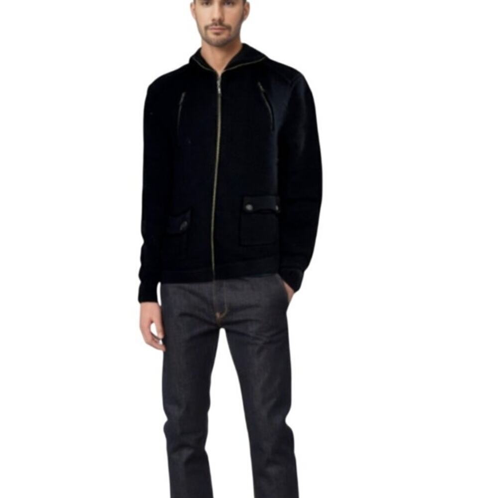 Banana Republic Mens Heavy Black Knit Military Style Wool Cardigan Size Large